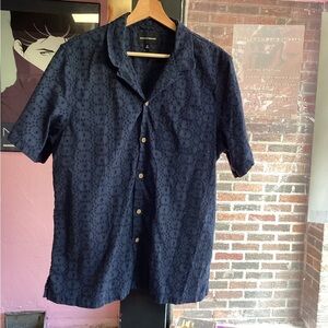 Vintage Lucky Brand Navy Star Pattern Button Down Shirt